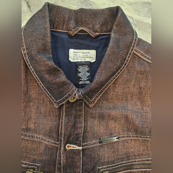 Never Worn! DKNY Bronze Quilted Jean Jacket Front Button With Pockets Medium - Picture 14 of 14